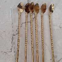 قاشق نی دارطلایی مدل برگ دارای فرچه رنگ ثابت 6عددی 