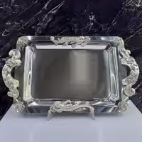 سینی سایز  متوسط نگار ، استیل ضد زنگ ، طرح گلستان ، نقره ای