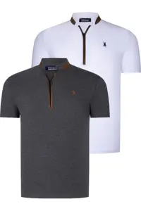تی شرت سفید مردانه زیپ دار دو ست T8571 ANTHRACITE Dewberry