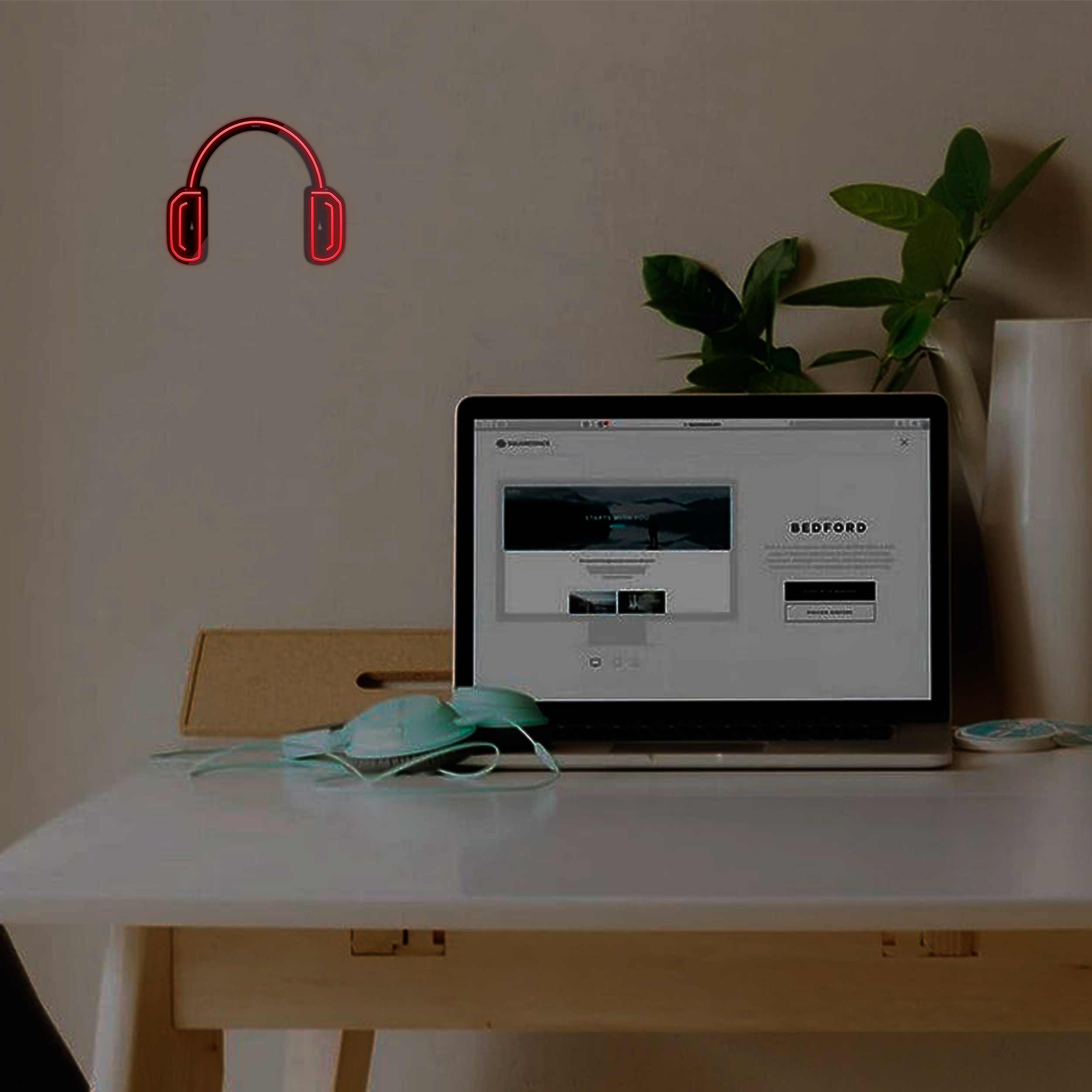 چراغ دیواری نئون دیزاین طرح Headphone-BL_RD