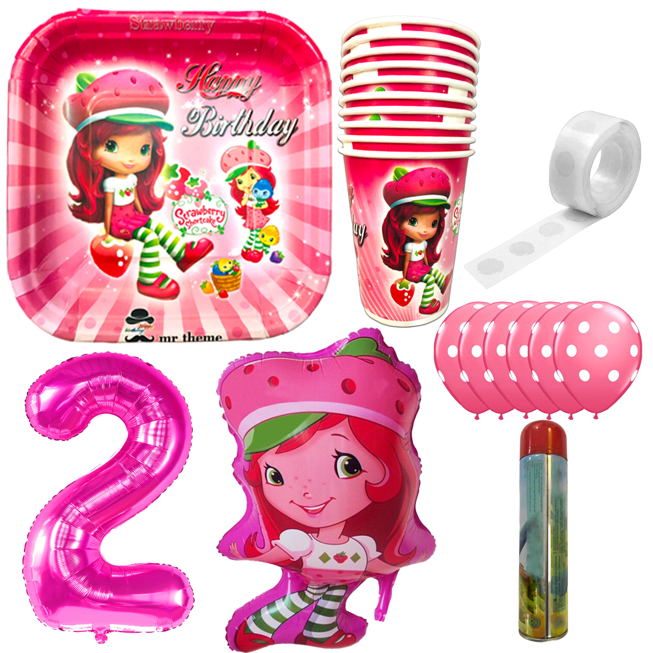 	 مجموعه 30 عددی تم تولد مستر تم طرح دختر توت فرنگی سوپر پلاس کد 2