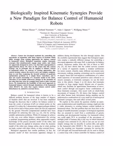 خرید و دانلود نسخه کامل کتاب Biologically Inspired Kinematic Synergies Provide a New Paradigm for Balance Control of Humanoid Robots