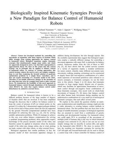 خرید و دانلود نسخه کامل کتاب Biologically Inspired Kinematic Synergies Provide a New Paradigm for Balance Control of Humanoid Robots