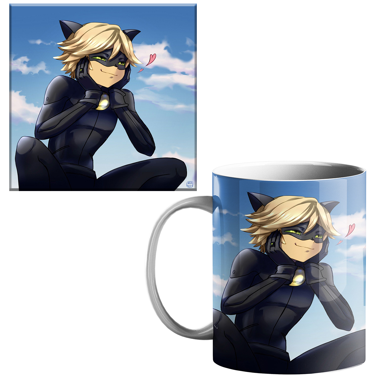 ماگ طرح پسر گربه ای کد 50 به همراه زیر لیوانی