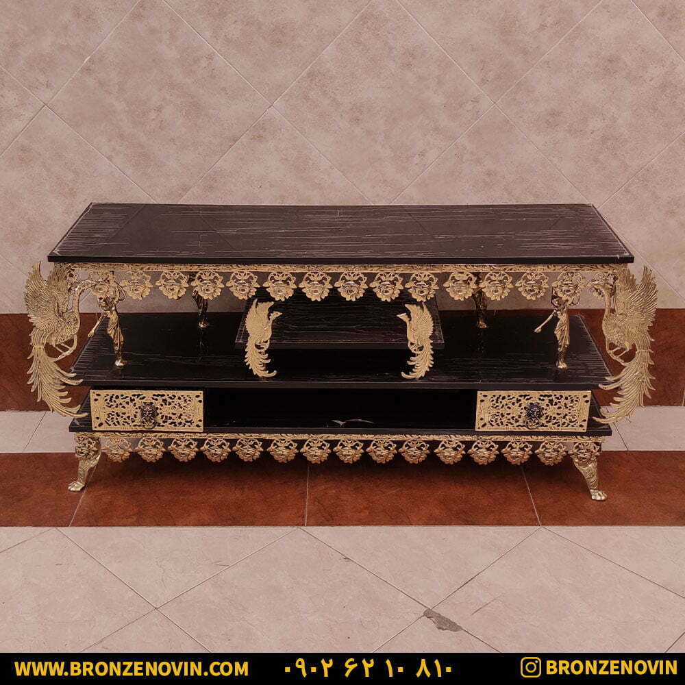 میز تلویزیون برنز مدل گل رز بزرگ طاووس دار طول 140 کد 9507