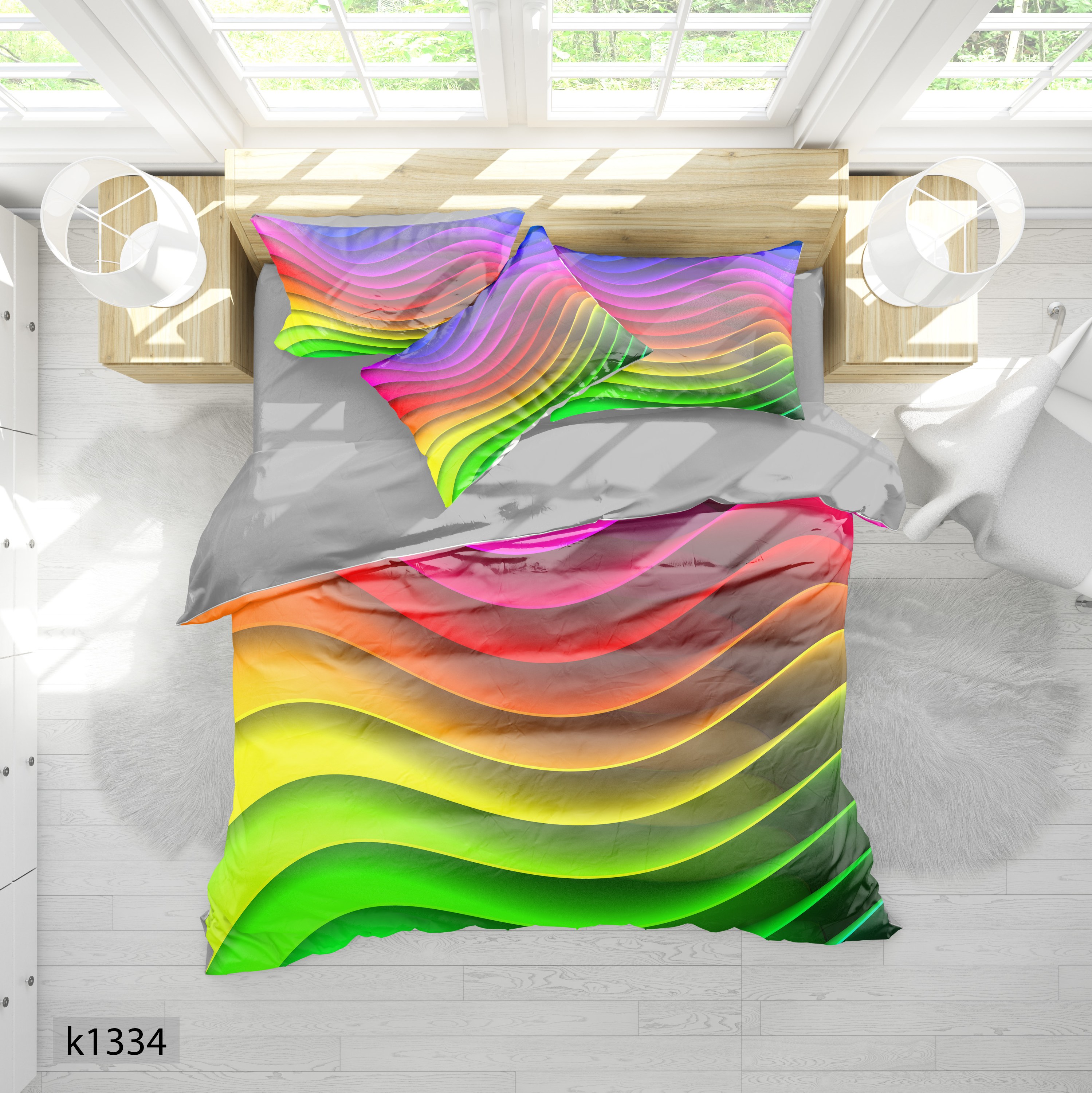 ست رو تختی چاپی 6 تیکه کالیفرنیا دو نفره   کد1334