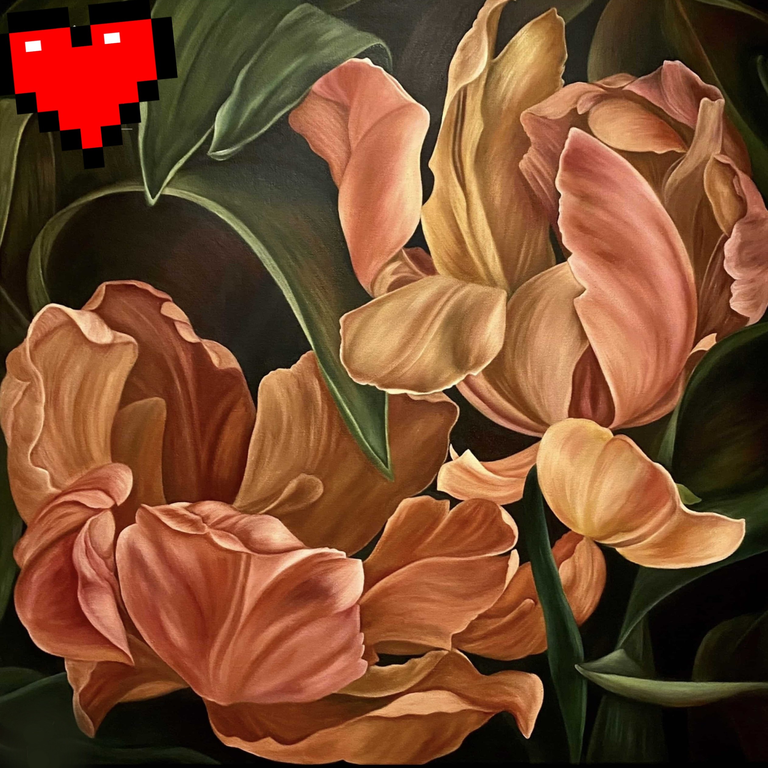 تابلو نقاشی رنگ روغن مدرن طرح گل سایز  50 در 50 بوم دورسفید