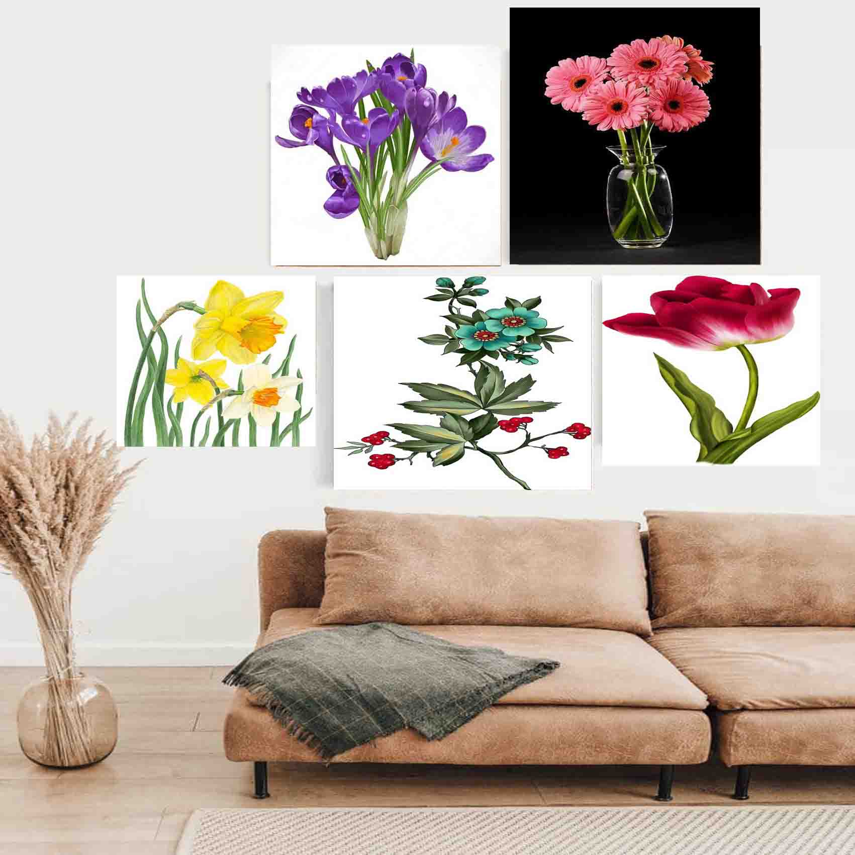 تابلو شاسی طرح گلهای تزیینی مدل 3252 مجموعه پنج عددی