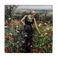 کاشی کارنیلا طرح زن هاندی در باغ گل کد wkk3595