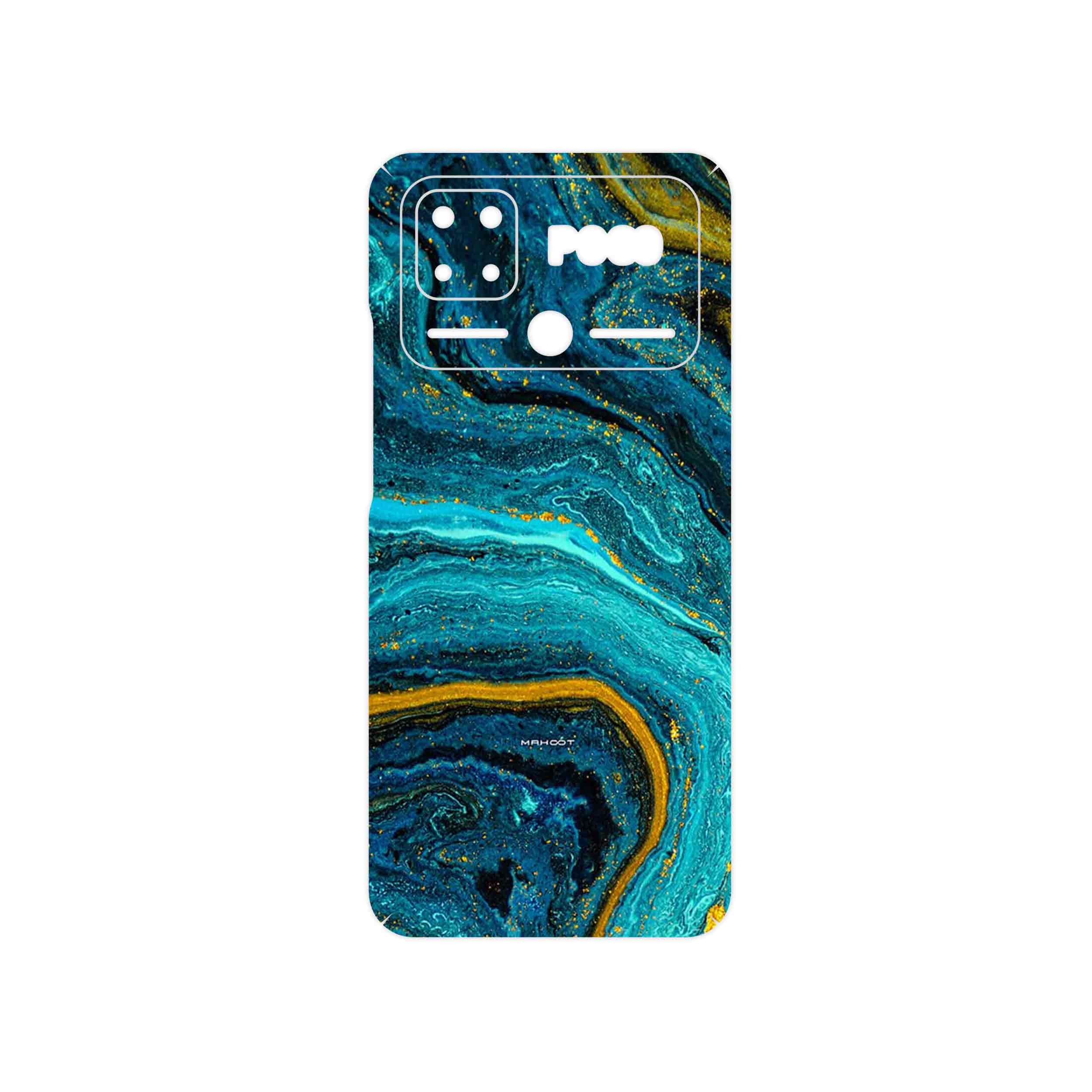 برچسب پوششی ماهوت مدل Turquoise marblewith golden streaks مناسب برای گوشی موبایل شیائومی Poco C40