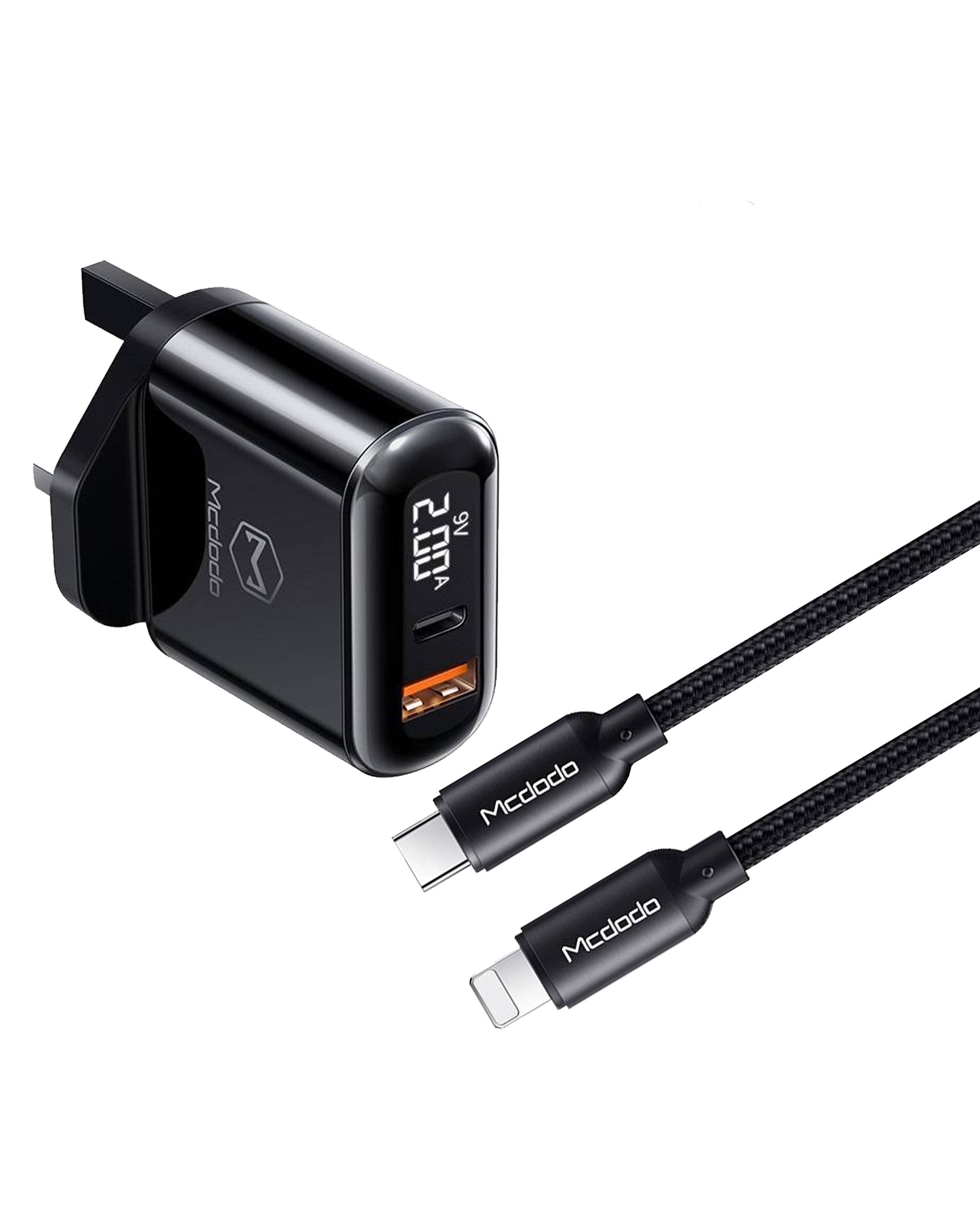 اداپتور به همراه کابل تایپ سی به لایتنینگ 20 واتی مک دودو MCDODO CH-7231 PD   QC 20W Travel Charger set(uk)