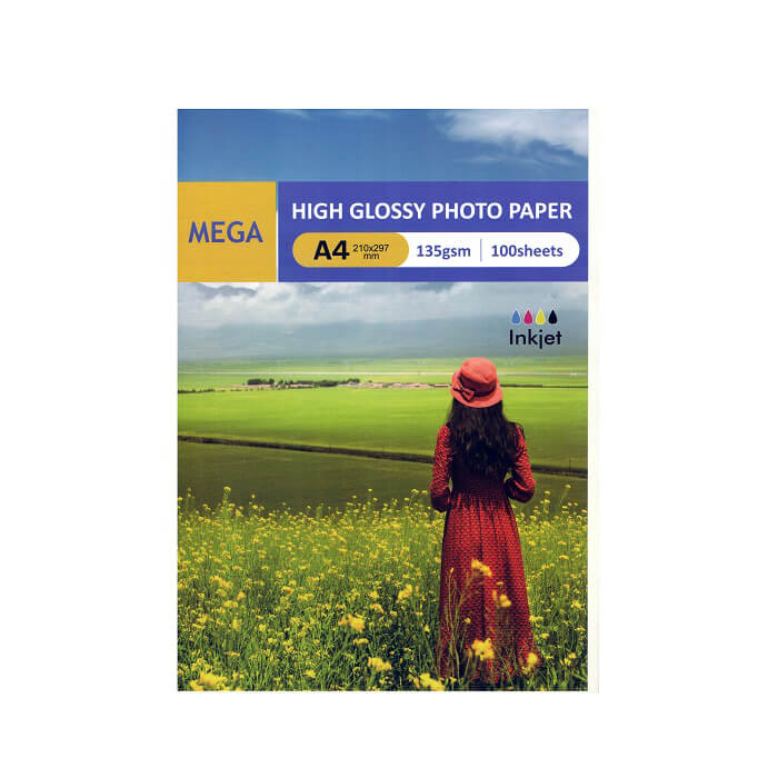 کاغذ فتو گلاسه براق 135 گرم A4 مگا 100 برگی