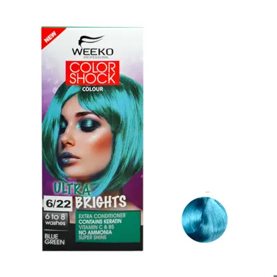 کیت رنگ مو ویکو مدل color shock شماره 6/22 حجم 80 میلی لیتر رنگ سبز آبی