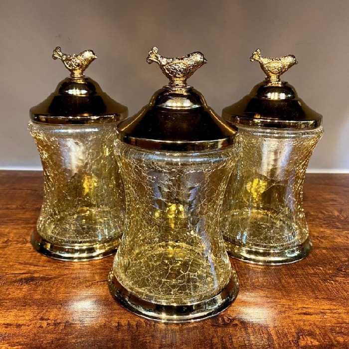 بانکه سه تایی طلایی کمر باریک شیشه آبگز 