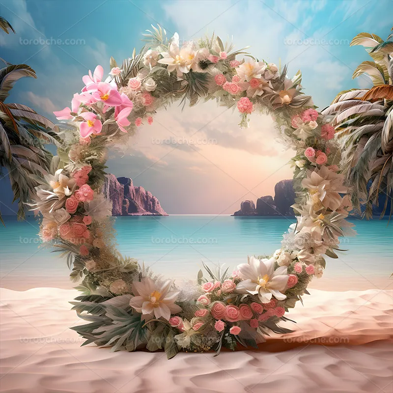 بک دراپ عکاسی حلقه گل و ساحل | گرافیک با طعم تربچه