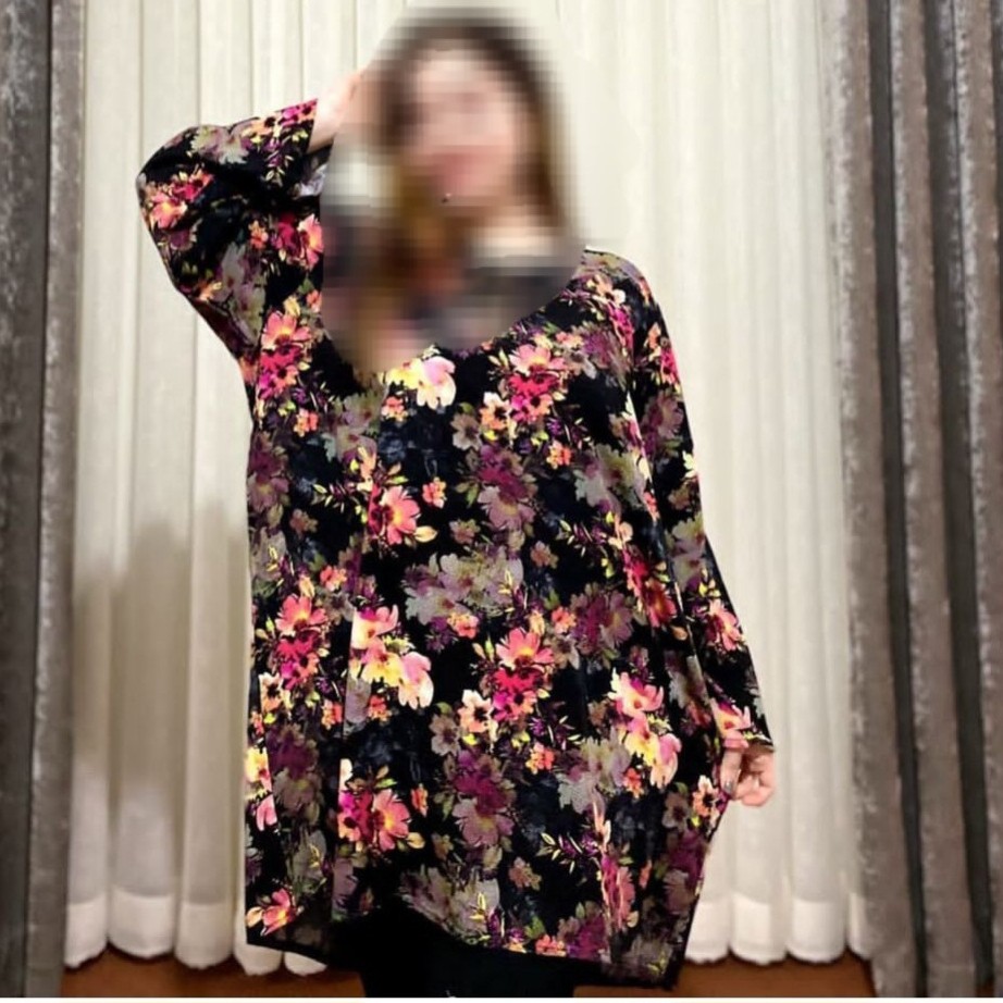 تونیک نخی  خنک وسبک طرح گل سابز بزرگ قواره دارتاسایز58
