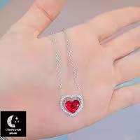 گردنبند نقره زنانه قلب سواروسکی قرمز باعیار 925 و آبکاری طلا سفید