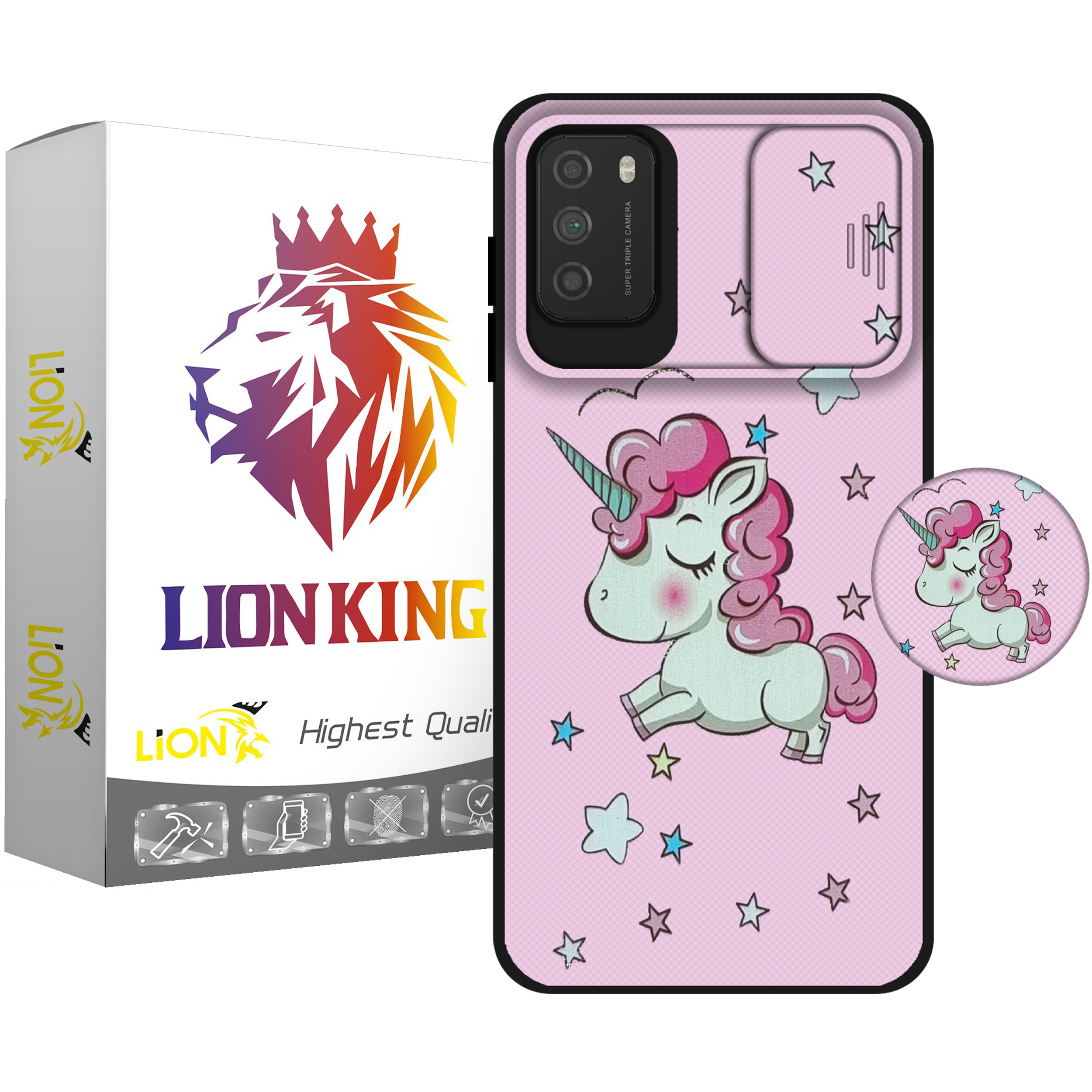 کاور لاین کینگ مدل uniparandeh J2 مناسب برای گوشی موبایل شیائومی Poco M3 به همراه پایه نگهدارنده