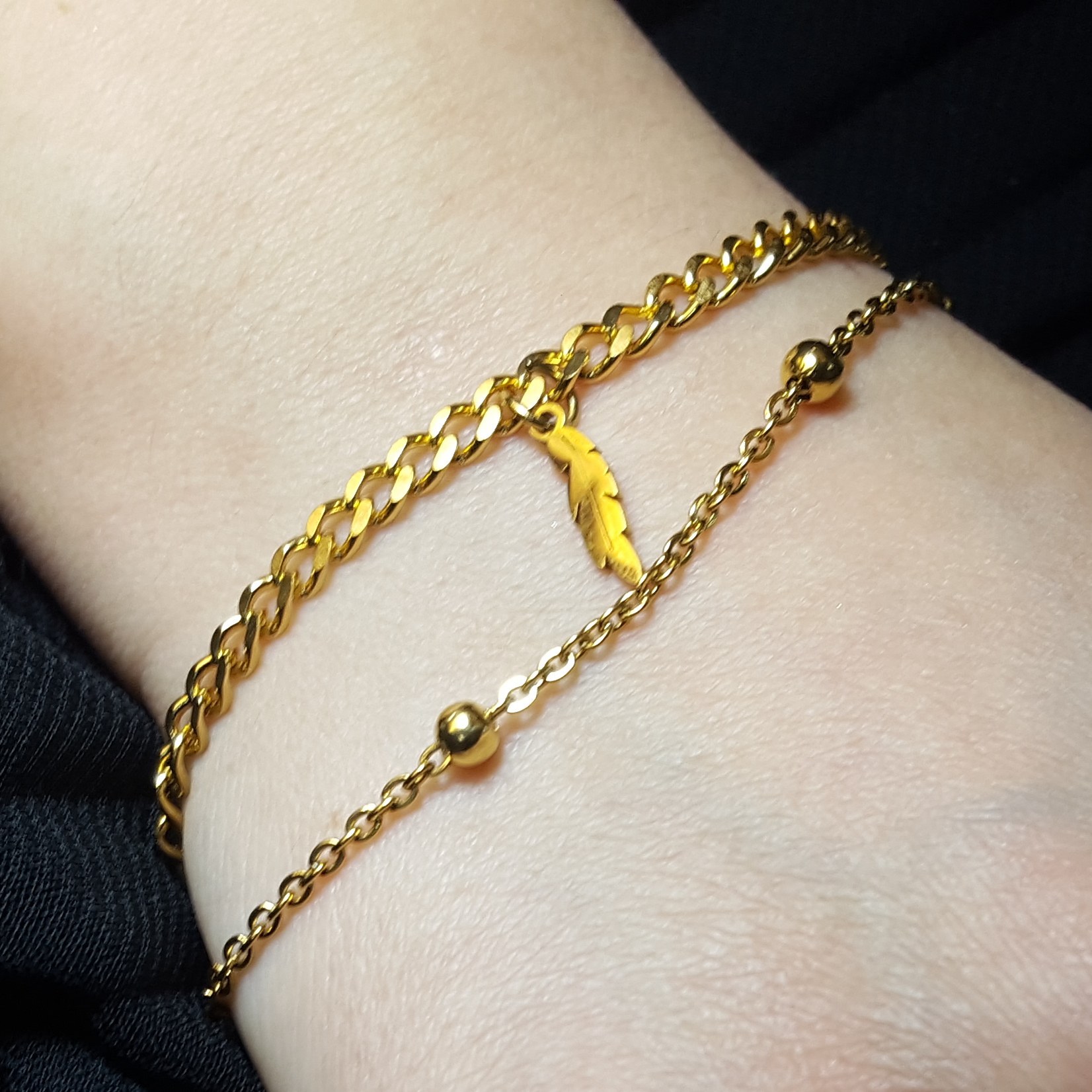 دستبند استیل ضد حساسیت رنگ ثابت روکش طلا دولاین پر (327)