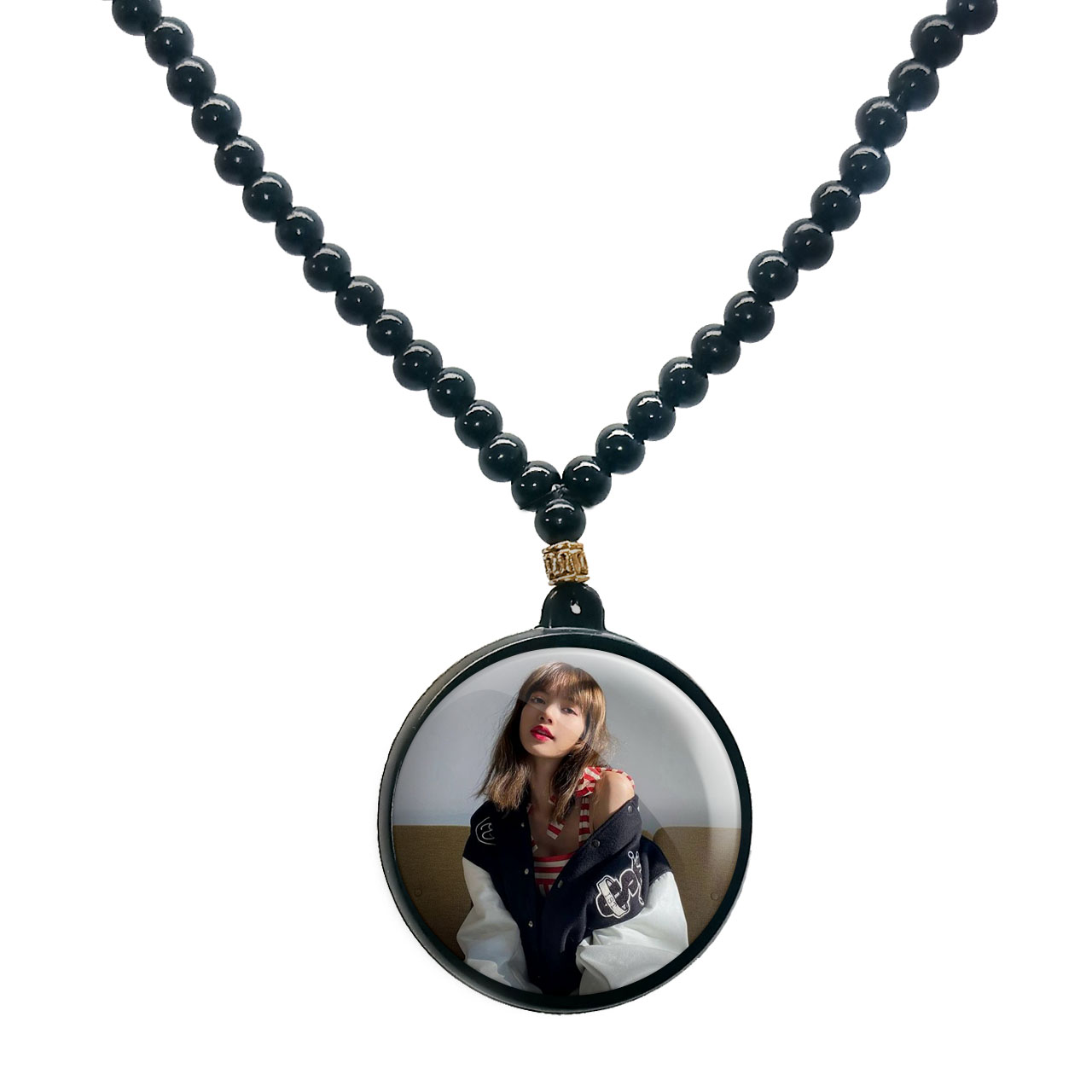 گردنبند پرمانه طرح بلک پینک کد pmd.18019 مدل دو طرفه