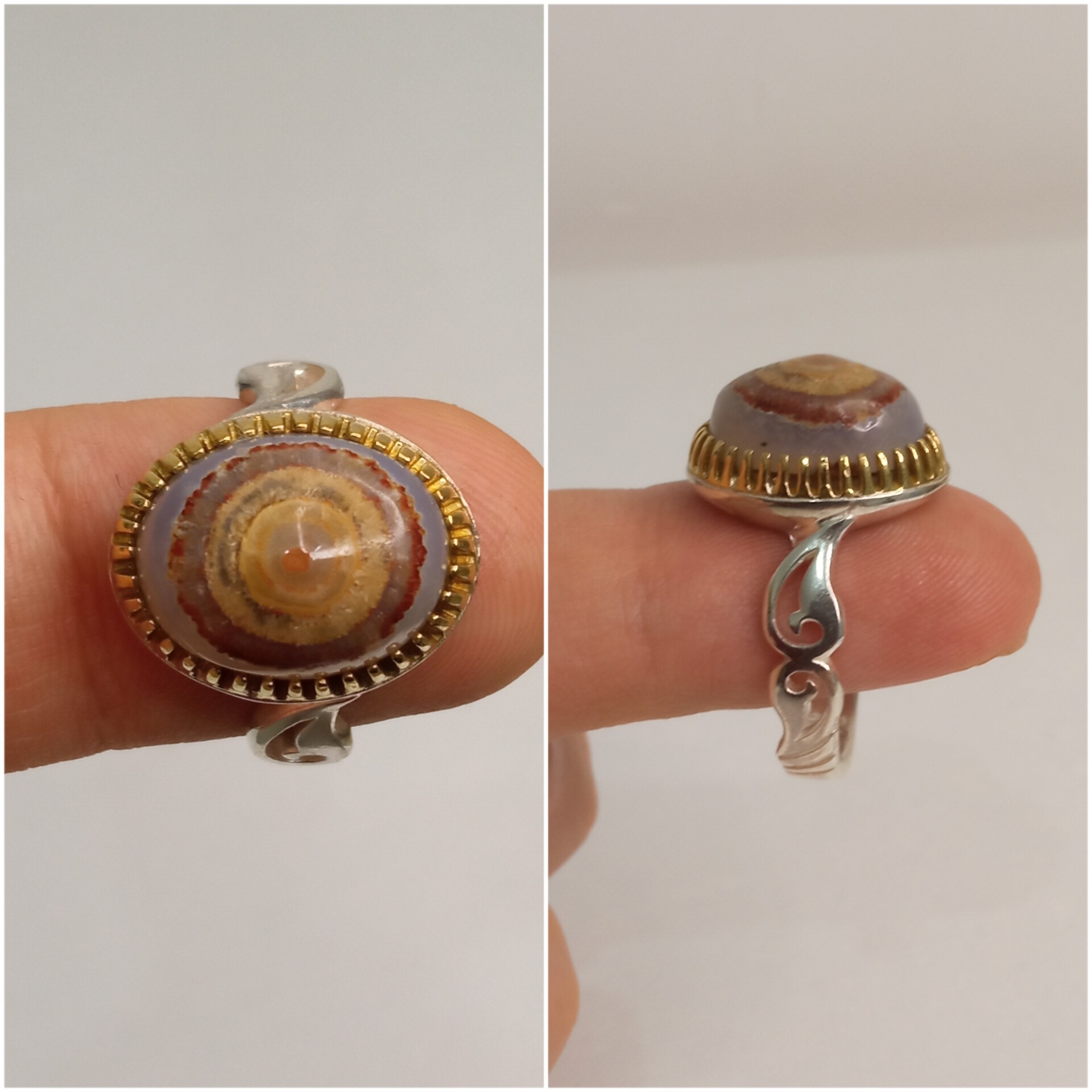 انگشتر مردانه عقیق باباقوری طبیعی بسیار زیبا رکاب نقره سر برنجی 