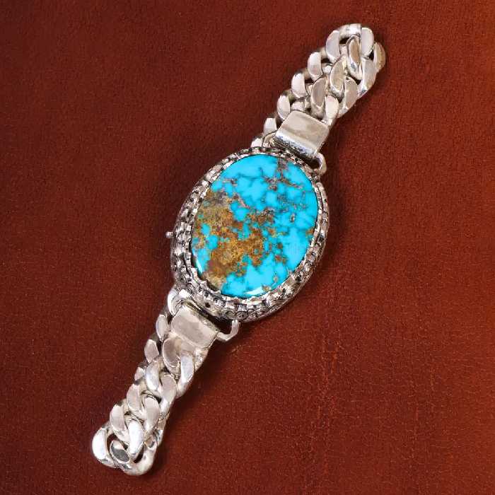 دستبند فیروزه مردانه کد 19330 - جواهری مشاهیر