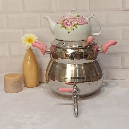 کتری قوری روگازی کد1010 مدل سایه برند اف ار سماور شیردار کف چدن دسته نسوز  مقاوم