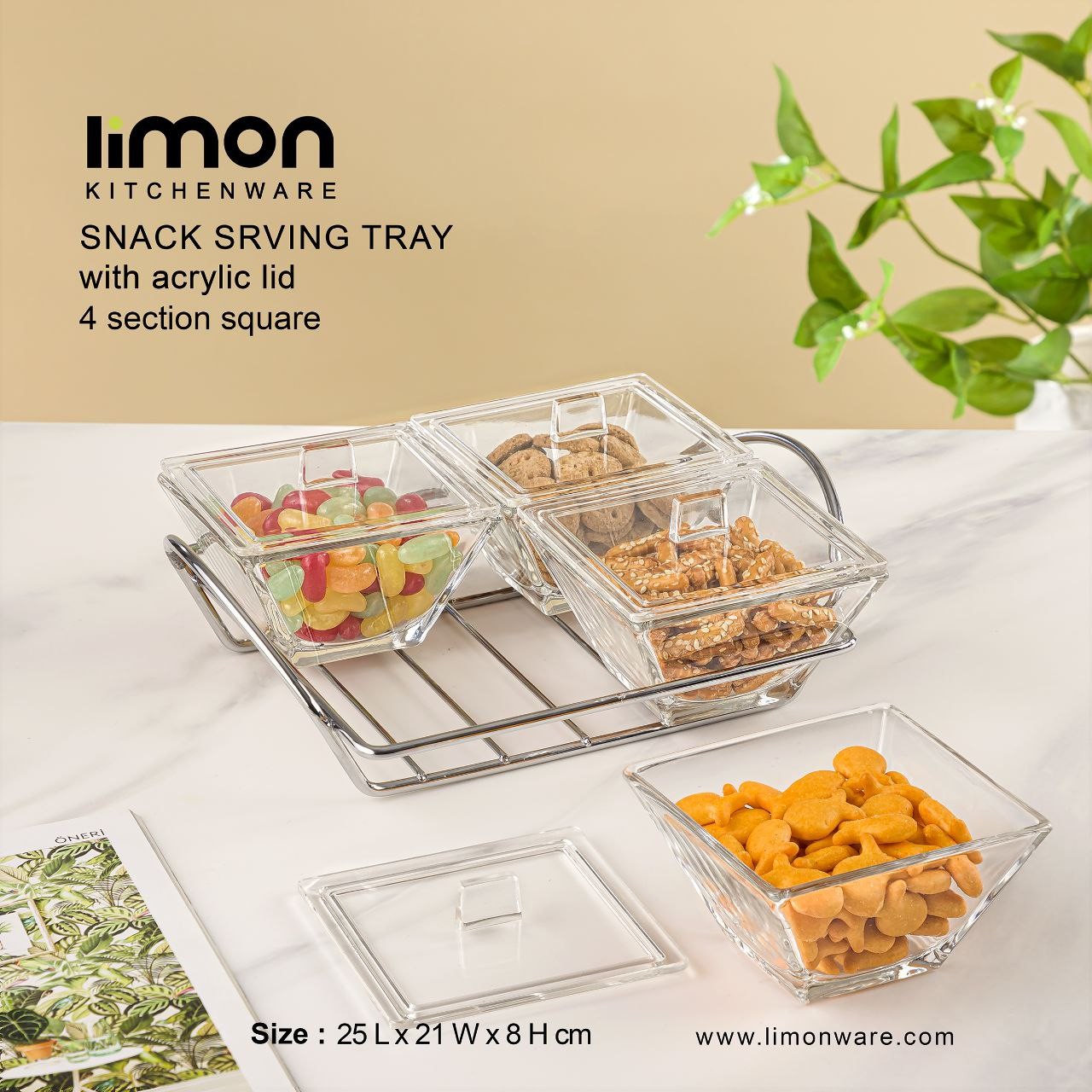اردوخوری شیشه ای مربع 4خانه لیمون