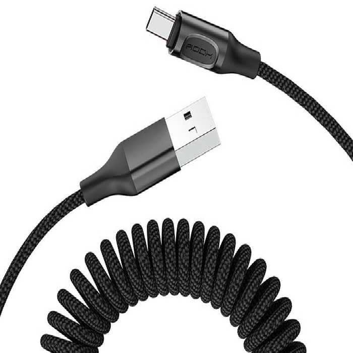 کابل تایپ سی  فست تلفنی راک Rock RCB0657 Type-C Stretchable Cable 1.5m