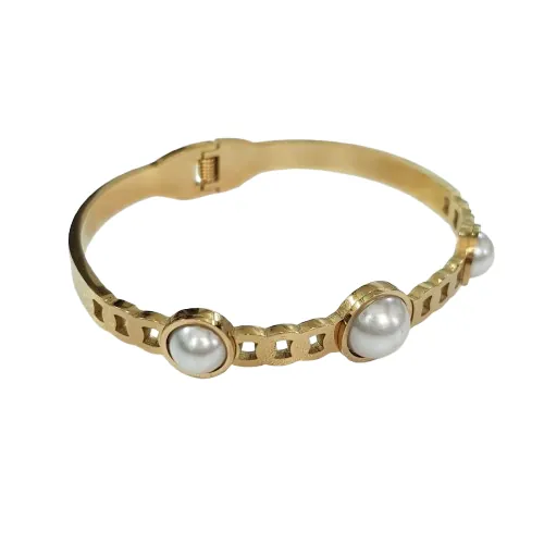 بنگل استیل مرواریدی طلایی