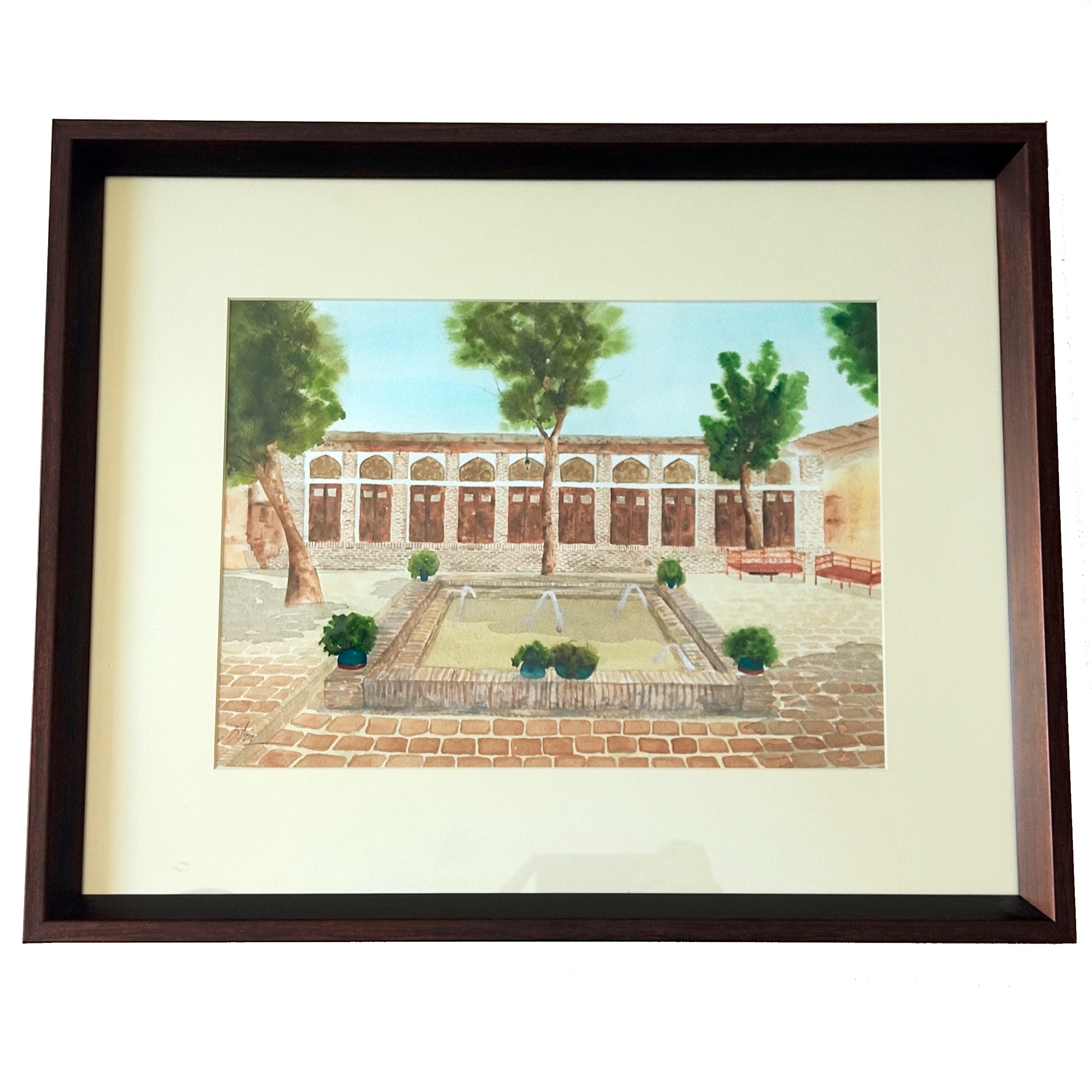 نقاشی آبرنگ مدل خانه باقری ها به همراه قاب و پاسپارتو ( 54x44 )