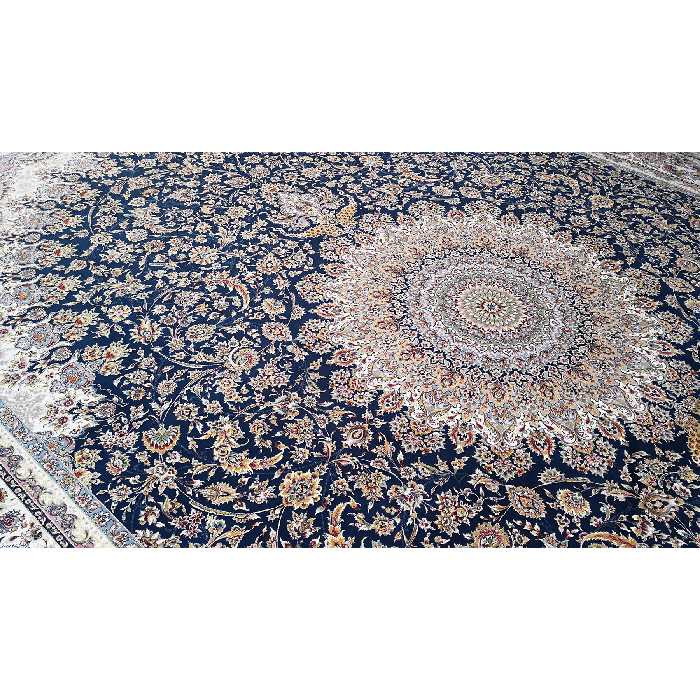 فرش ماشینی زمرد مشهد مدل 45003 زمینه آبی