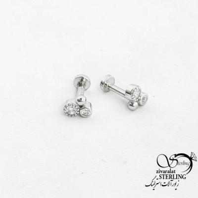 پیرسینگ نقره گوش نگین جواهری کد 18353