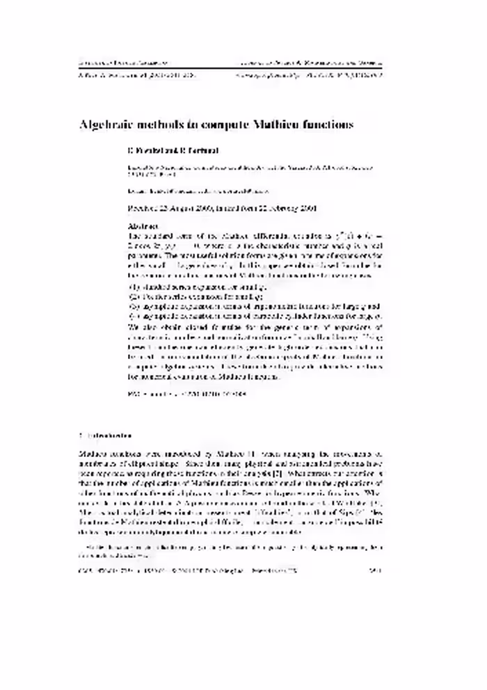 خرید و دانلود نسخه کامل کتاب Algebraic methods to compute Mathieu functions