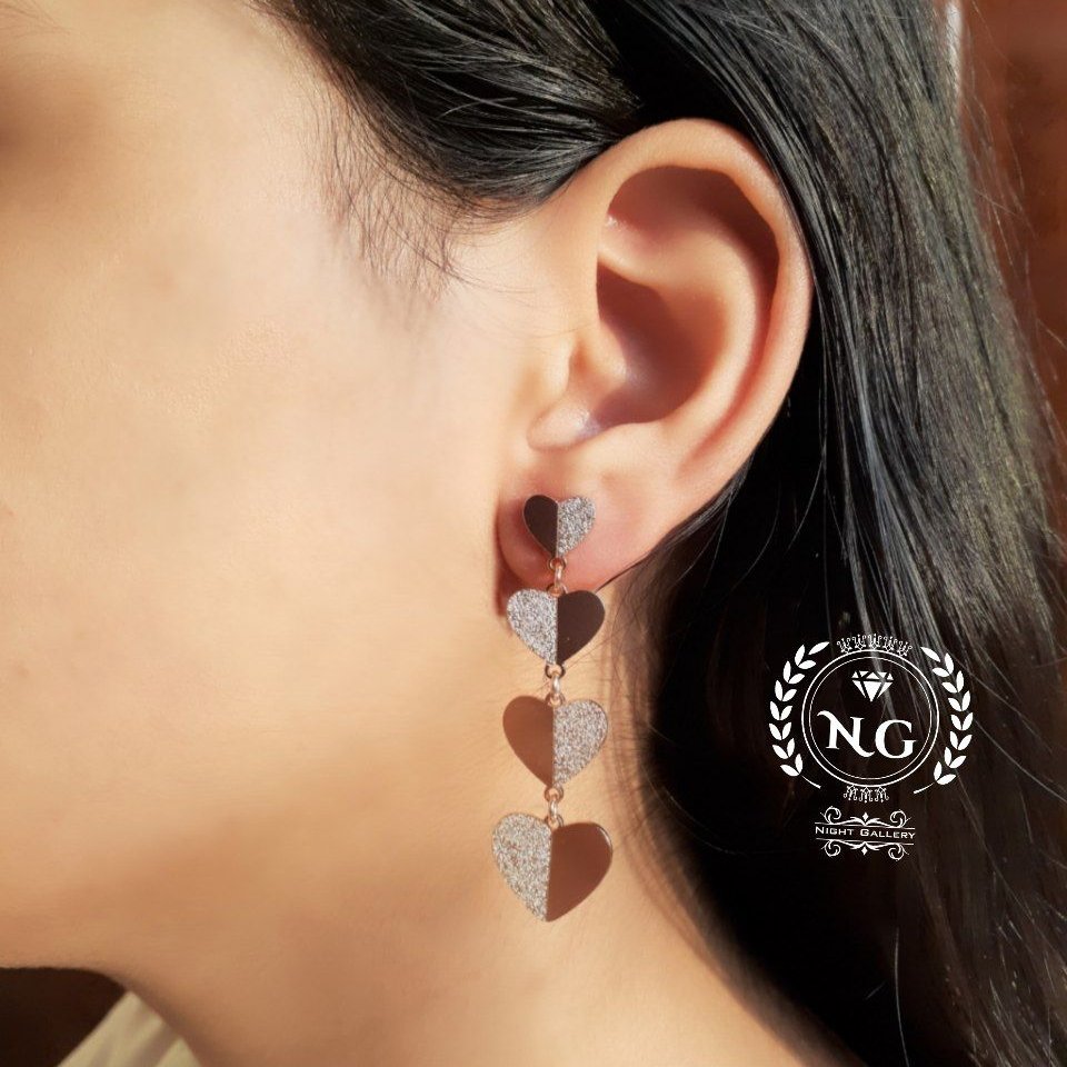 گوشواره آویز قلب نقره ای