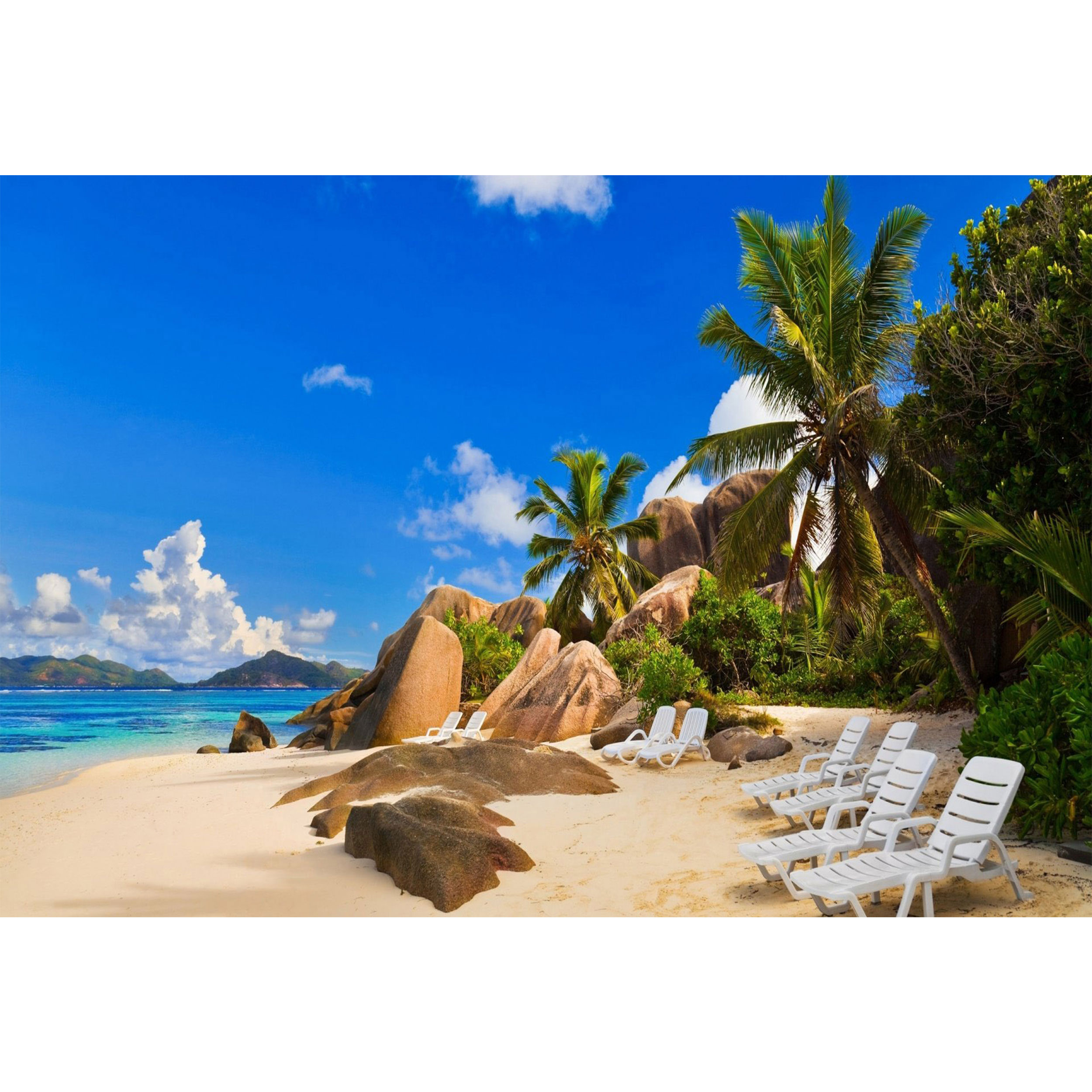 تابلو شاسی مدل دریا و درخت و نخل و آسمان و صندلی T7476