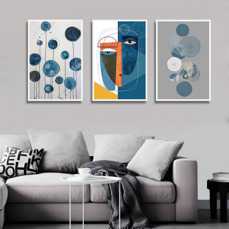 تابلو بکلیت طرح دکوری مدرن نقاشی سبک کوبیسم مدل W-1471 مجموعه 3 عددی | دنیای قاب