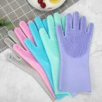 دستکش سیلیکونی اسکاج دار . دستکش ظرفشویی