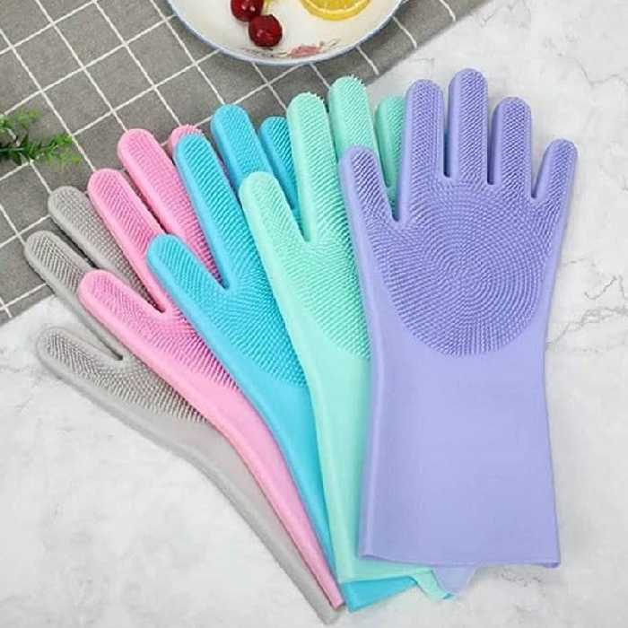 دستکش سیلیکونی اسکاج دار . دستکش ظرفشویی