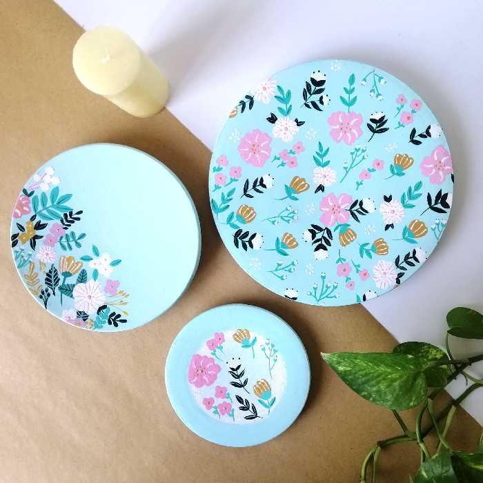  بشقاب دیوارکوب سفالی طرح گلگلی مدل 1420 مجموعه 3 عددی 