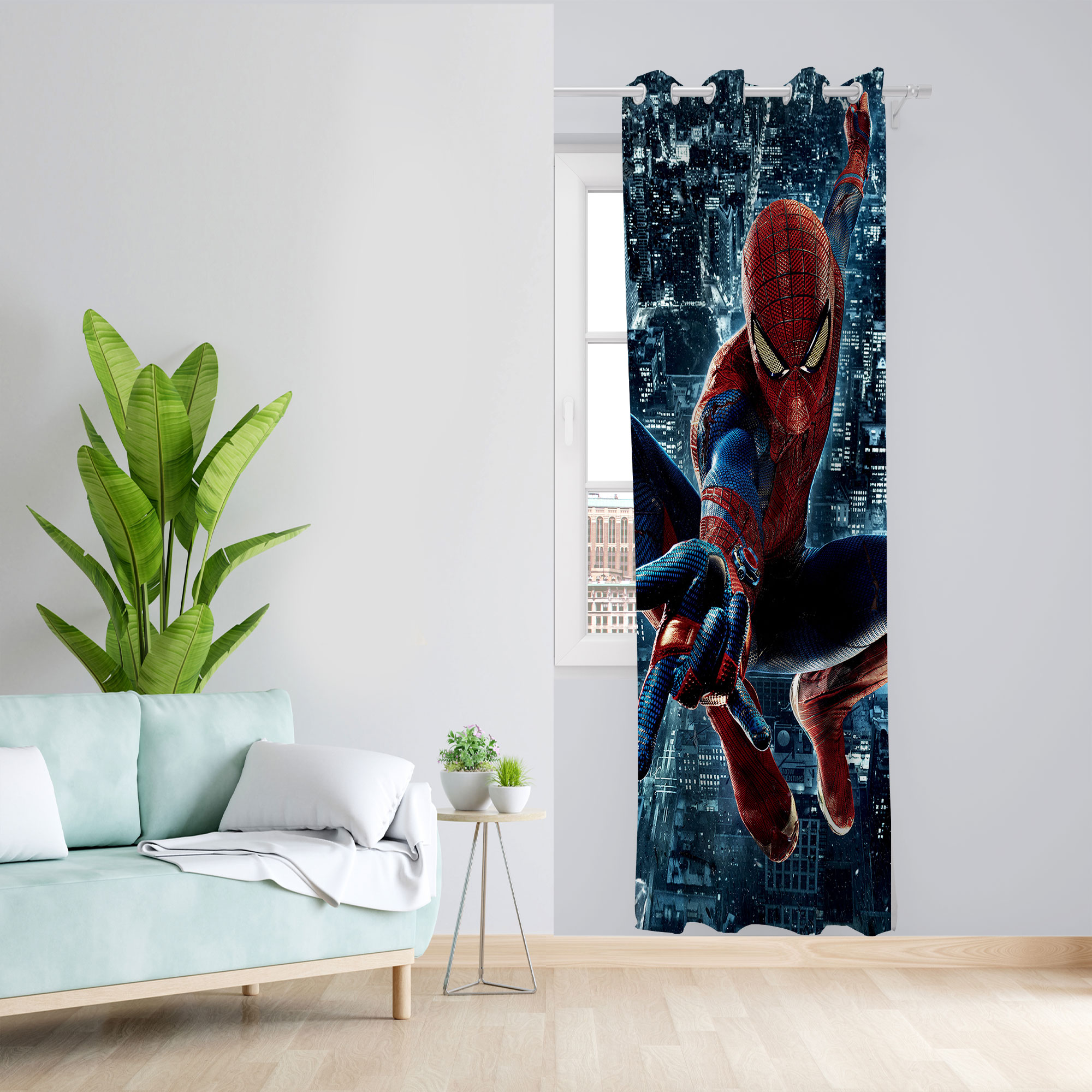 پرده مدل مرد عنکبوتی مخمل پانچی کد 4672 سایز 140x280 سانتی متر