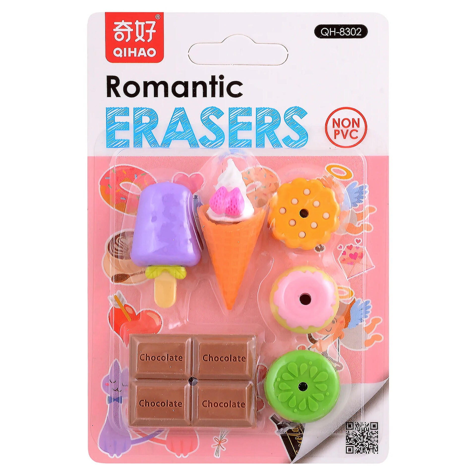 پاکن شیرینی فانتزی کوچک پک 6 عددی پاک کن پاککن طرح شکلات دونات کوکی بیسکوییت رنگی بستنی قیفی چوبی خوشمزه خوراکی کیوت