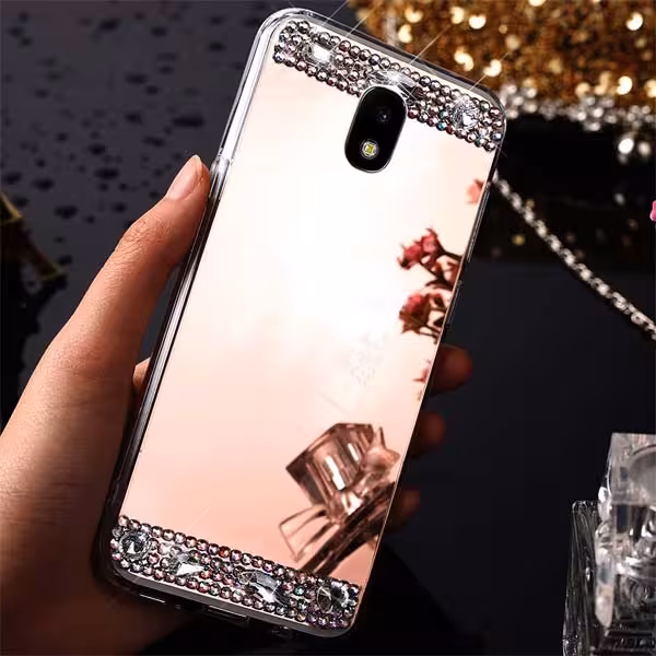قاب آینه‌ای نگین‌دار دور فلزی موبایل سامسونگ J5 Pro