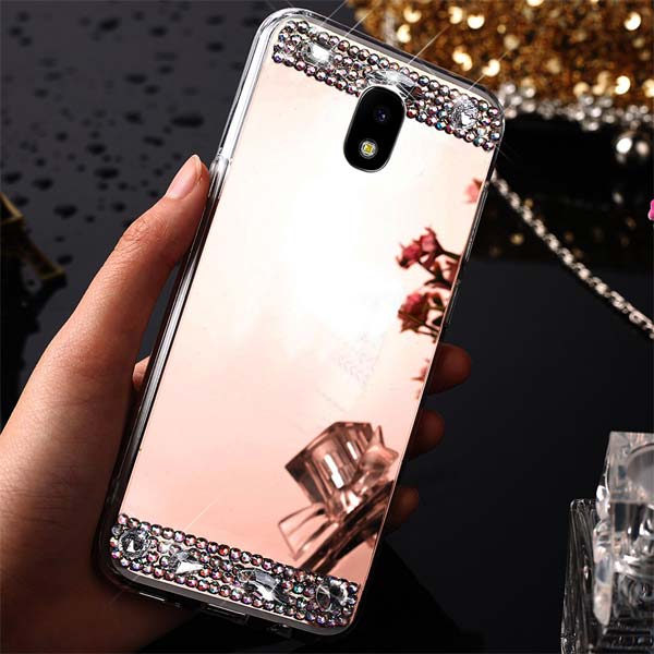 قاب آینه‌ای نگین‌دار دور فلزی موبایل سامسونگ J5 Pro