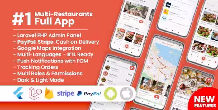 دانلود اپلیکیشن Food Delivery Flutter   PHP Laravel Admin Panel