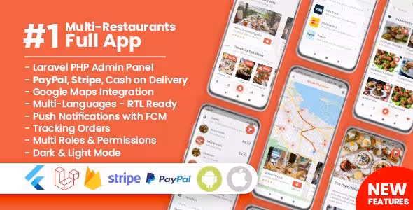 دانلود اپلیکیشن Food Delivery Flutter   PHP Laravel Admin Panel