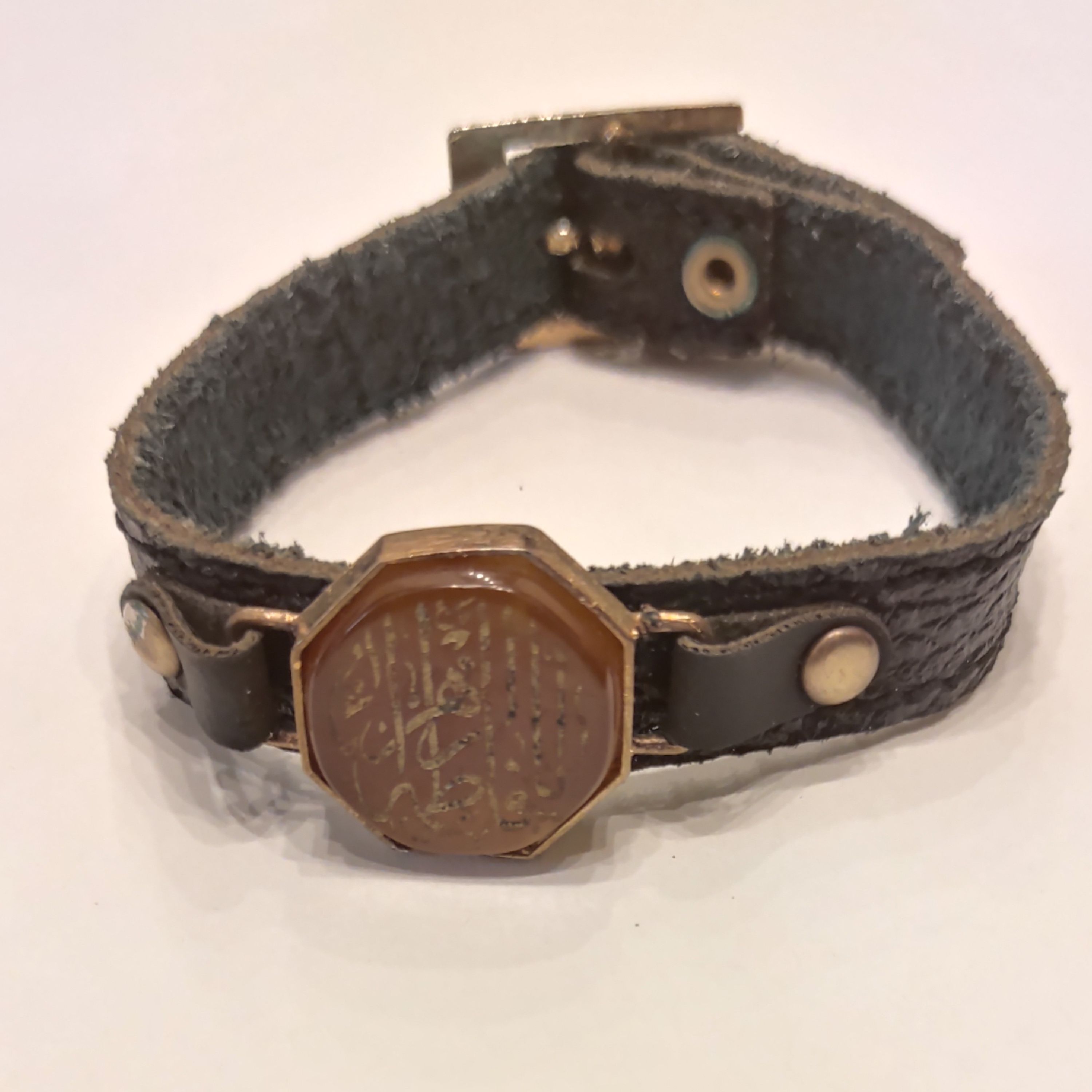 دستبند چرم سنگ قهوه ای یا فاطمه الزهرا