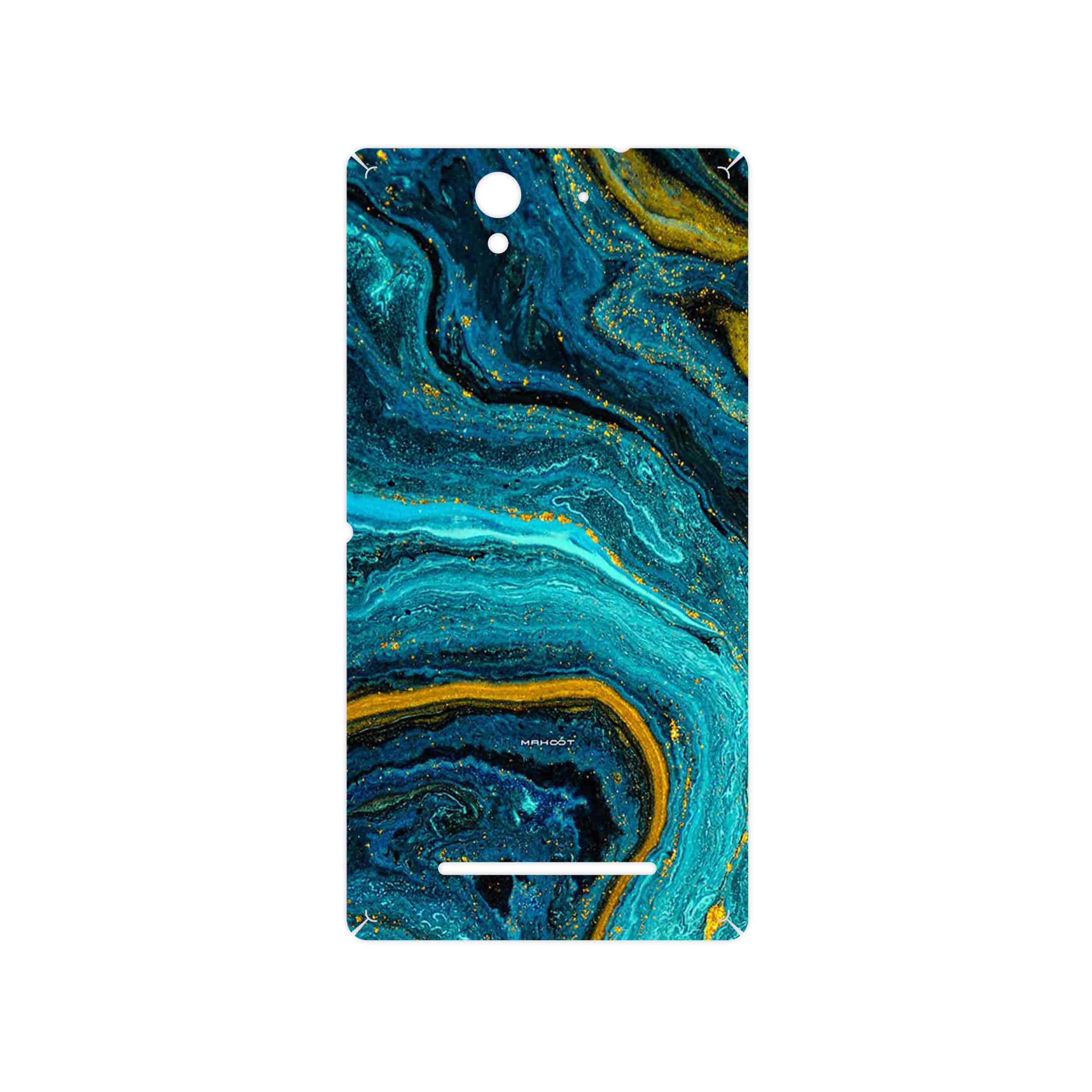 برچسب پوششی ماهوت مدل Turquoise marblewith golden streaks مناسب برای گوشی موبایل سونی Xperia C3 Dual