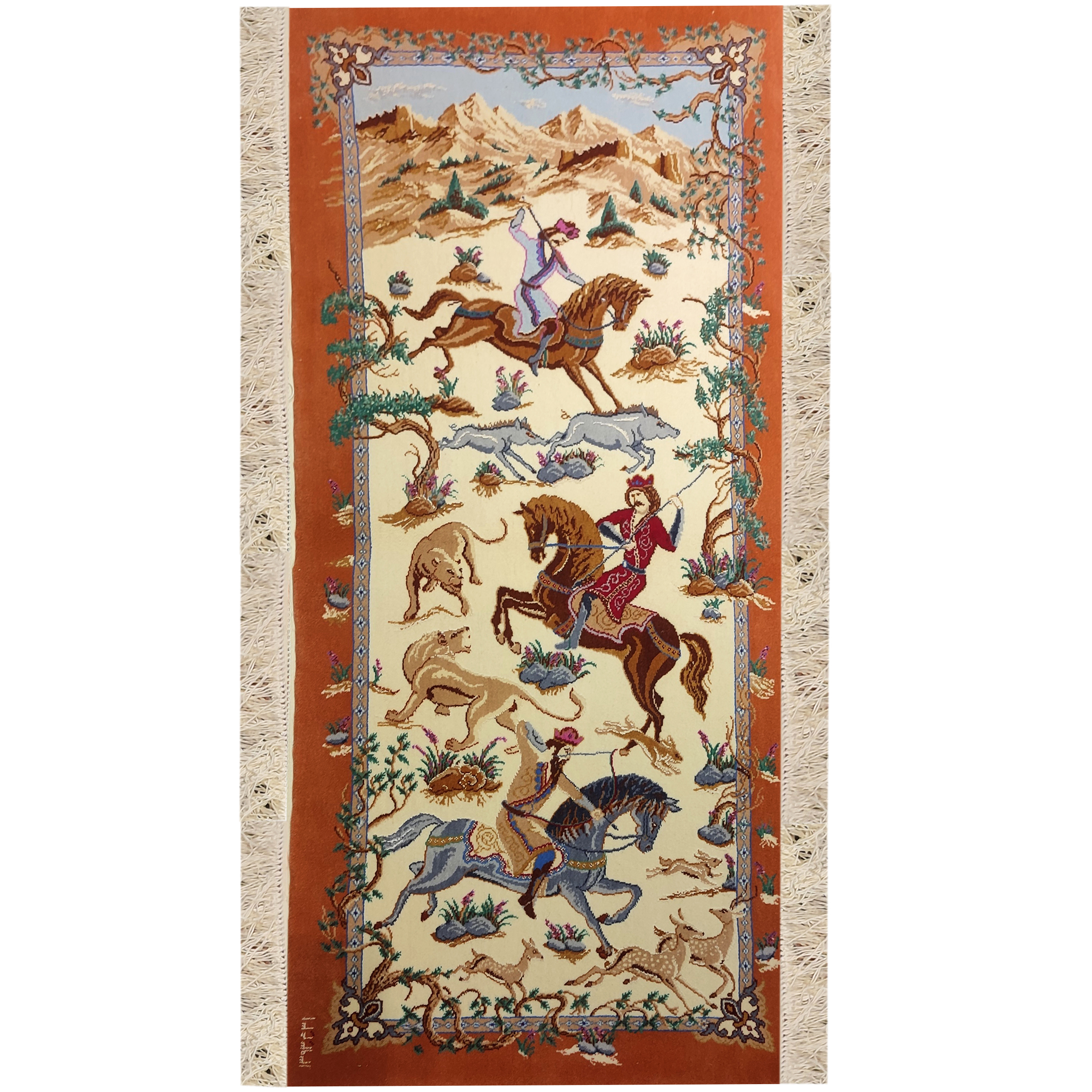 فرش دستبافت نیم متری طرح شکارگاه مدل MA