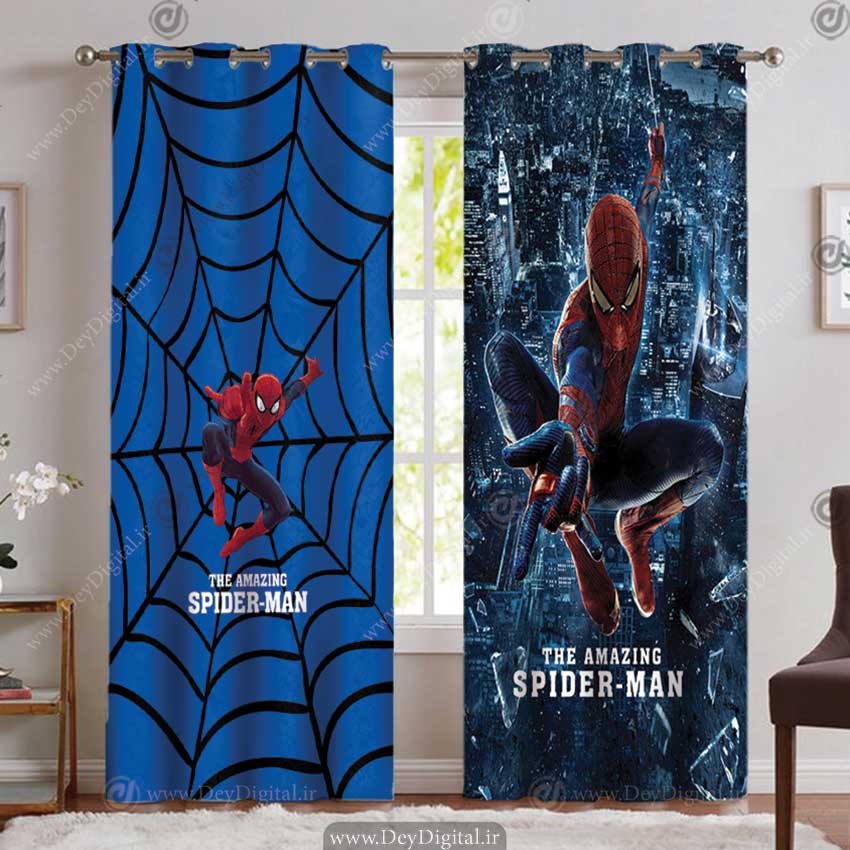 پرده تصویری پانچی طرح مرد عنکبوتی با زمینه آبی PK-5148
